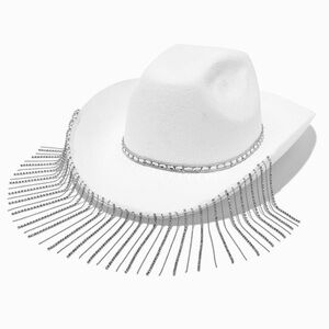 Rhinestone Fringe White Cowboy Hat